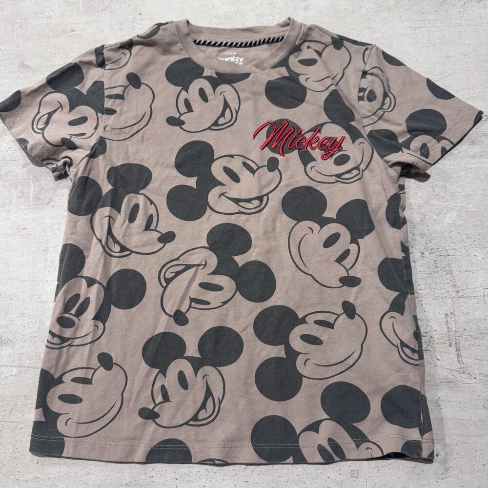 Mickey Mouse Boys T shirt Size S 5/6 Brown Red Embroidered Logo Disney